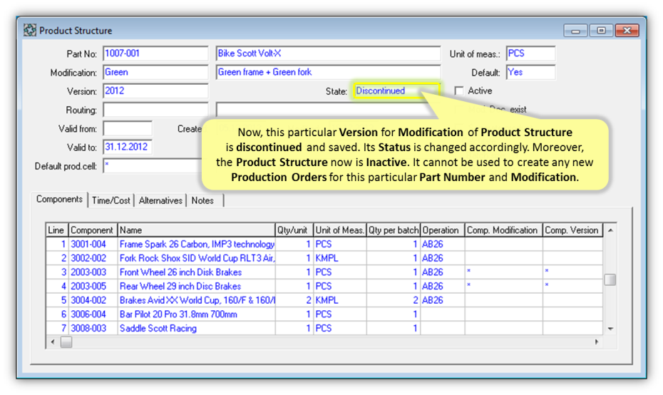 Prodmaster how to discontinue product structure